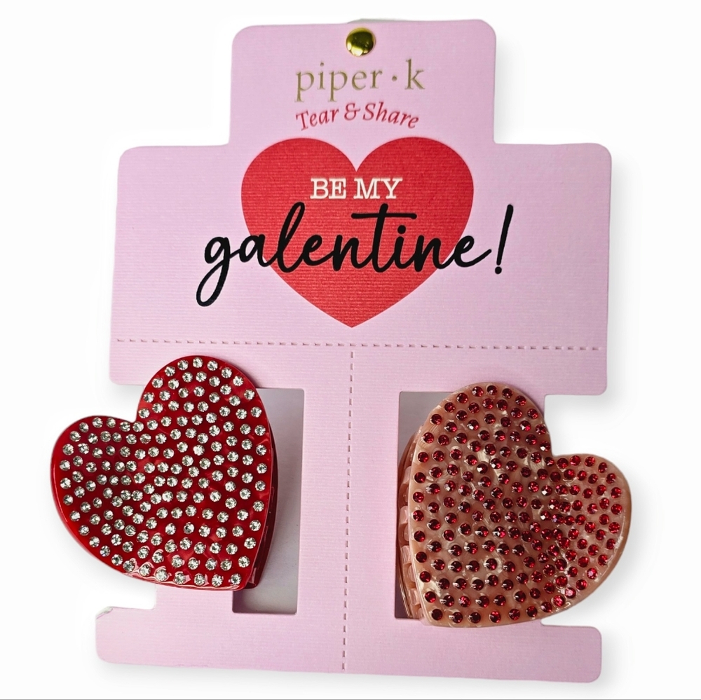 Piper K Valentine Heart Rhinestone Claw Hair Clips (Set of 2) - Red & Pink